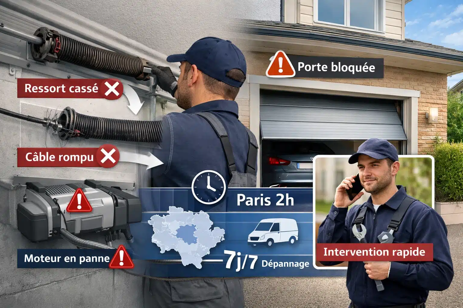 Porte de garage en panne à Paris ? Technicien sous 2h